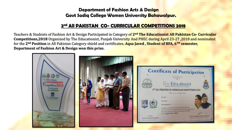 Department of fashion Arts & design GSCWU got 2nd position in All Pakistan Co-Curricular Competitions 2018