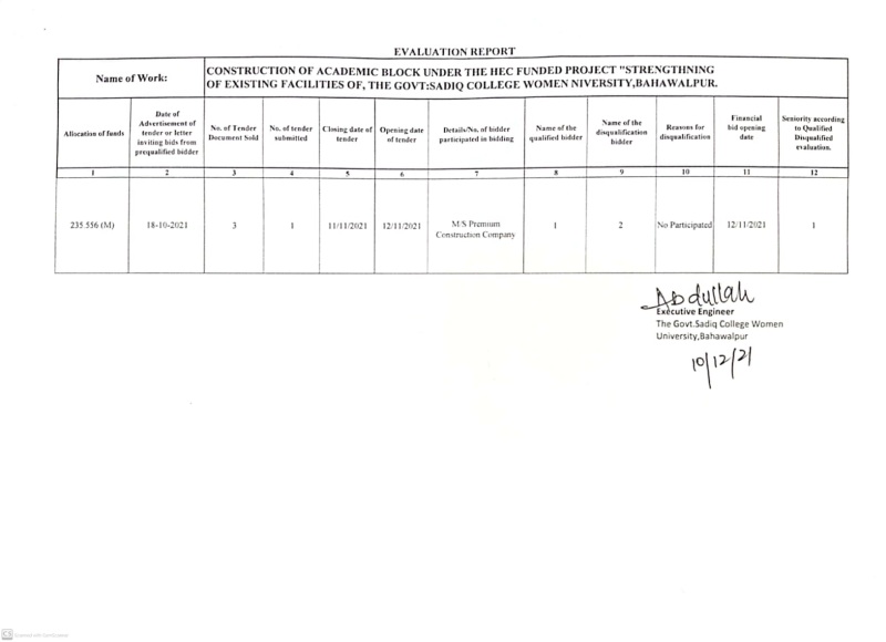 Evaluation Report construction of Academic Block