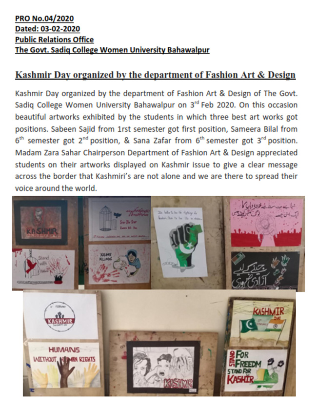 Kashmir Day organized by the department of Fashion Art & Design