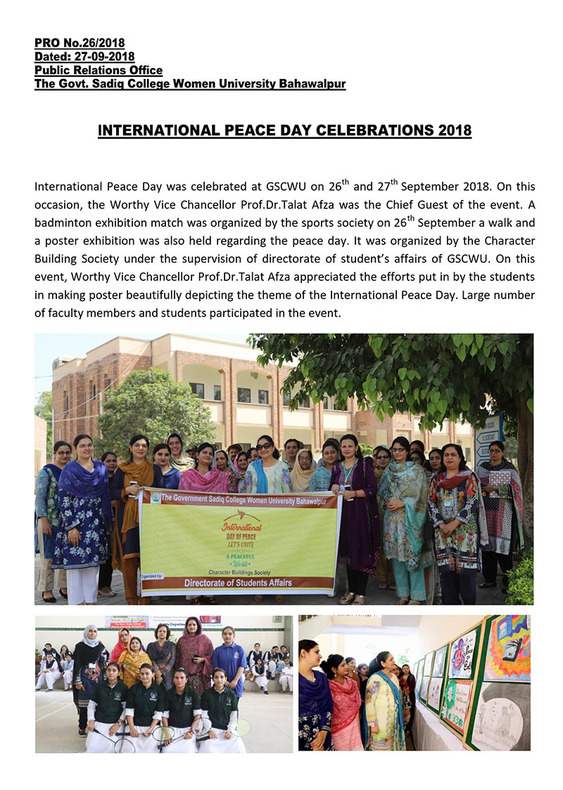 International Peace Day Celebrations 2018