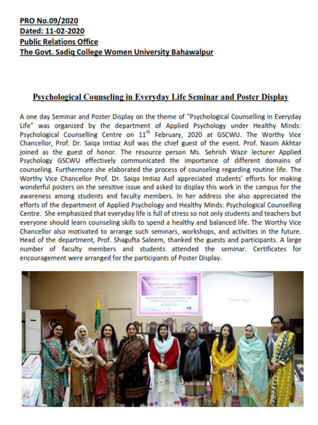 Psychological Counseling in Everyday Life Seminar and Poster Display