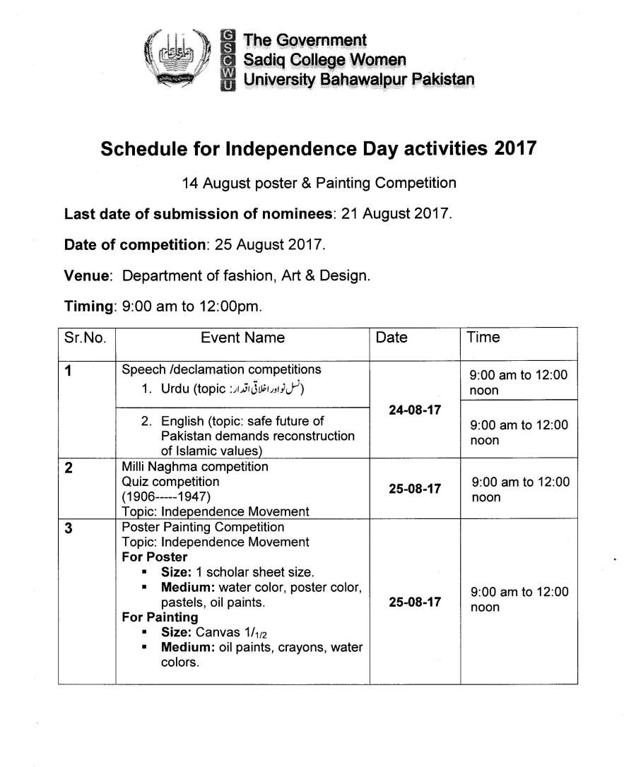 Independence Day Activities Schedule