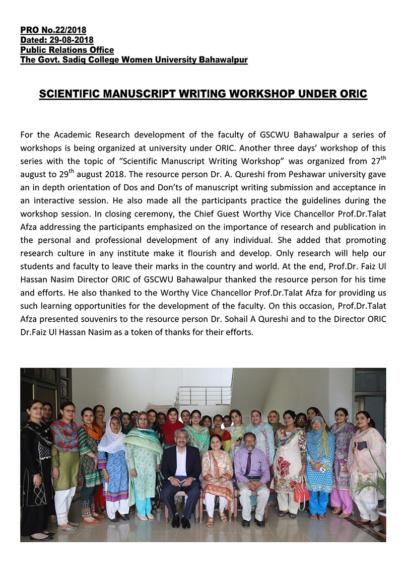 Scientific Manuscrupt Writing Workshop by ORIC