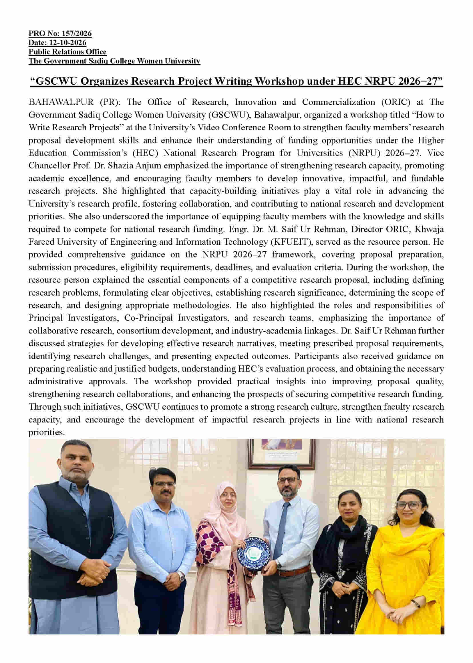 PRO NO.157 GSCWU Organizes Research Project Writing Workshop under HEC NRPU 2026–27.jpg