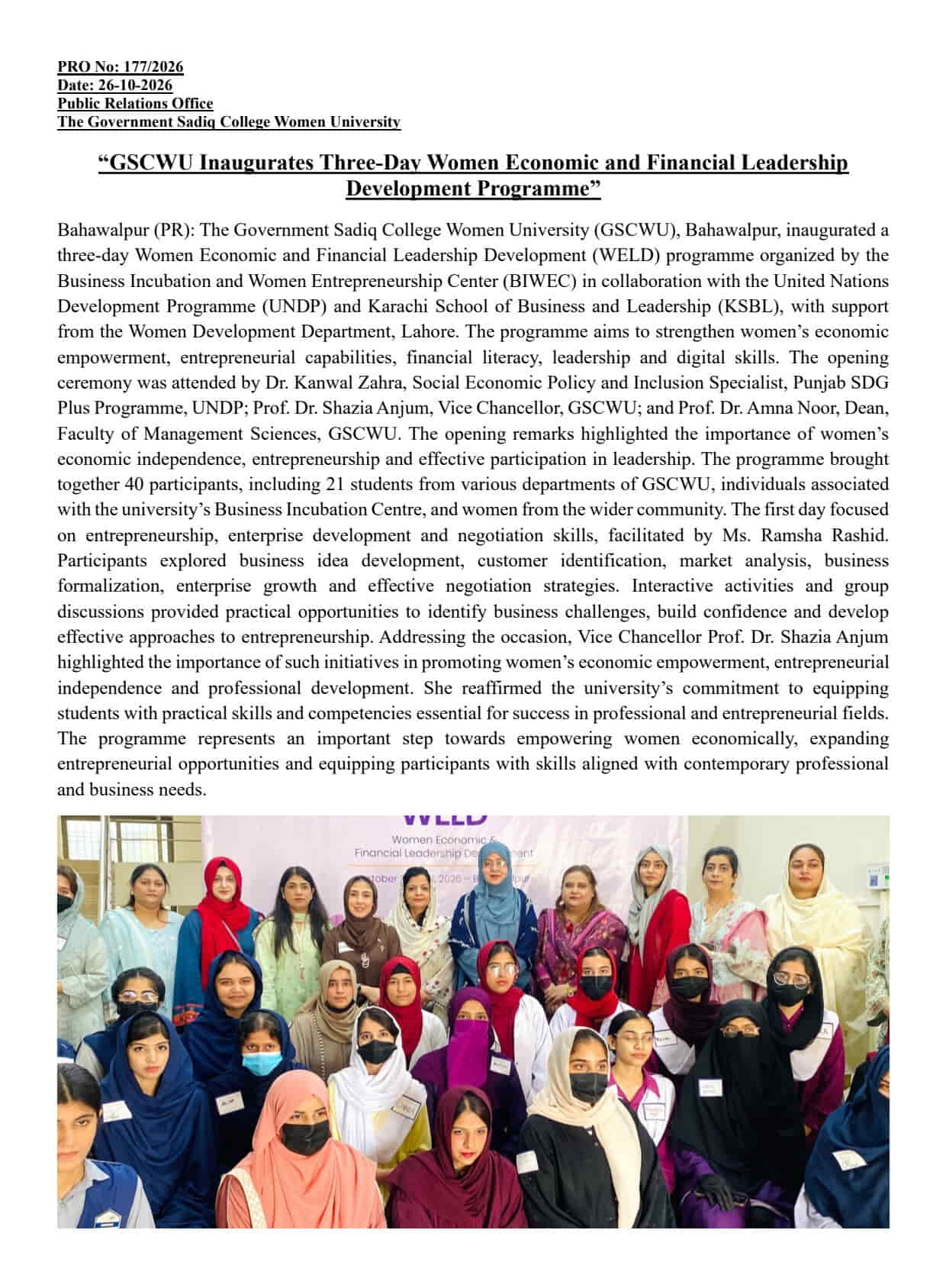 PRO NO.177 - GSCWU Inaugurates Three-Day Women Economic and Financial Leadership Development Programme.jpg